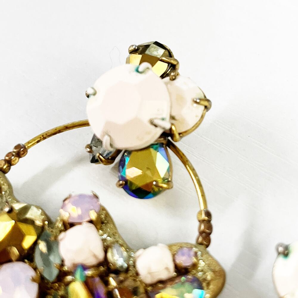 J. Crew Pink & Aurora Borealis Leather Back Hoop Earrings - Picture 5 of 9